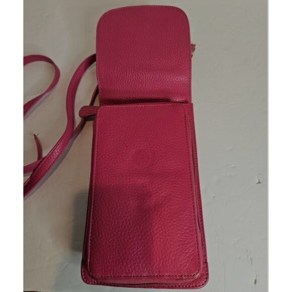 Genuine Pebble Leather Crossbody DK Pink 9"x5" Wallet  Phone Case 48" Strap New - Picture 4 of 10
